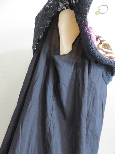 Mexican Campesina Blouse Black Semisheer Floral Embroidered Top L - Picture 5 of 6