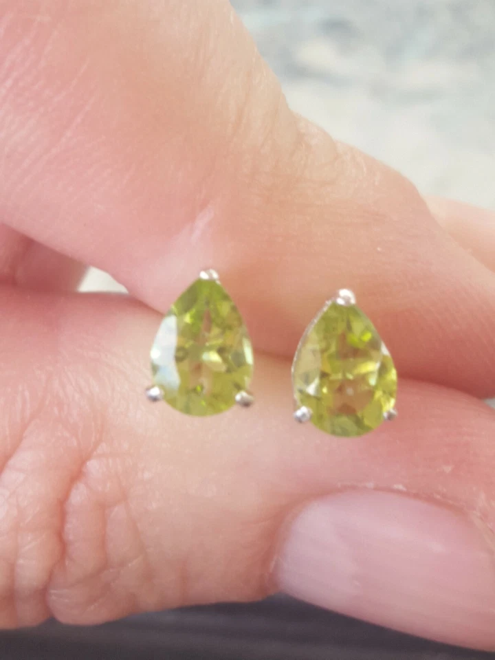Peridot Labcreated Pear Cut Stud Earrings 14kt Solid White Gold  - Image 2 of 4
