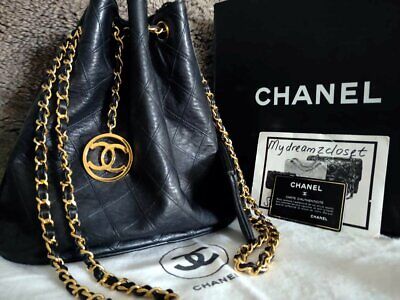 FULL SET CHANEL Vintage Black CC Charm 24K Gold Chain Bucket FULL SET CHANEL Vintage Black CC Charm 24K Gold Chain Bucket