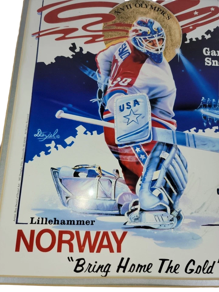 1994 XVII Olympics Team USA Hockey Garth Snow Framed Signed Ron Deziel Artist - Image 3 of 4