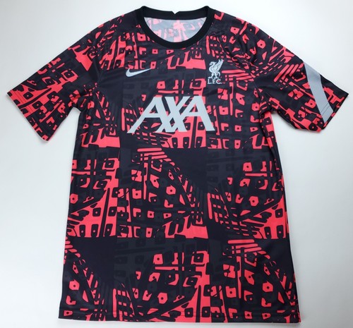 Medium Mens Nike Liverpool FC Pre Match Soccer Jersey Black Neon Red-Orange AXA - Picture 2 of 6