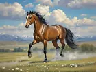 Art Giclee Printed Oil Painting scenery, reddish brown horses, animals #005