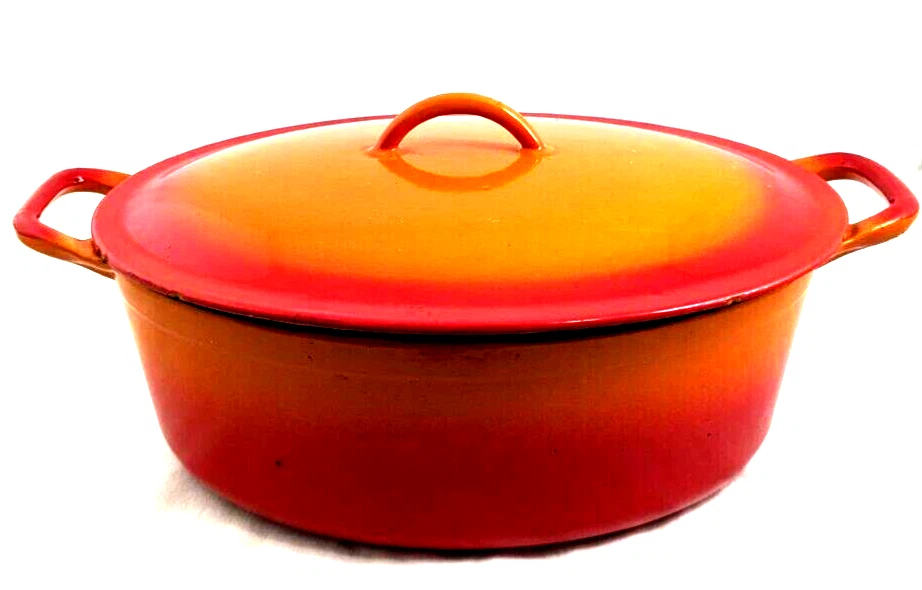 DESCOWARE Belgium Orange Flame Enamel Oval Cast Iron FE 18 3-F Dutch Oven Lid *