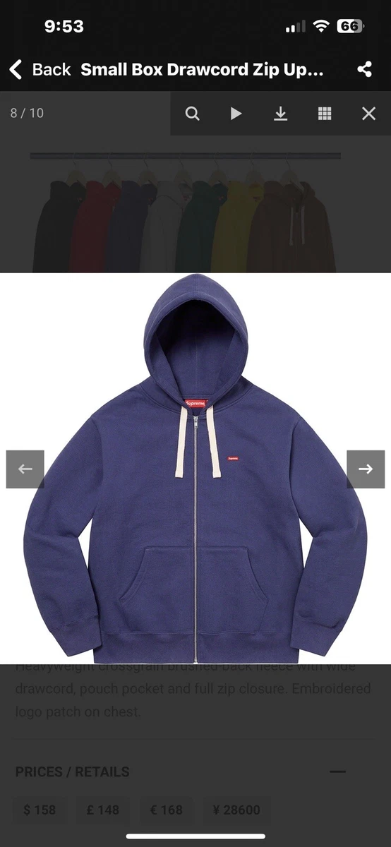 supreme small box drawcord zip up hooded sweatshirt XL washed navy