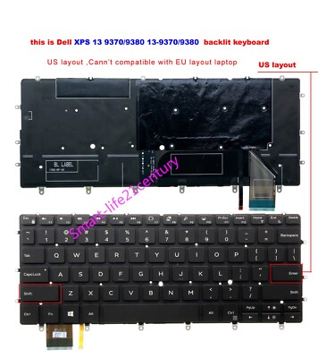 New For Dell XPS 13-9370 13-9380 P82G P82G001 P82G002 Keyboard US