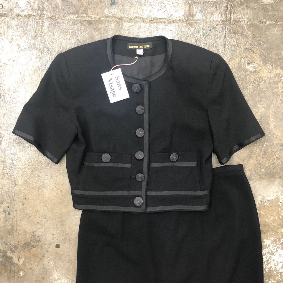 Conjunto de Traje Chaqueta Falda Barami Couture Manga Corta Trabajo Profesional Negro Talla 2 y 12 Foto 2 de 4