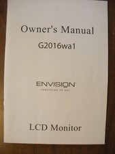  NEW  Envision G2016WA1 LCD Monitor User Guide Manual Book - FREE SHIPPING