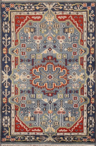 Tapis indien traditionnel Heriz Serapi bleu 3x5 pieds Tapis de foyer en laine fait main - Photo 1/12