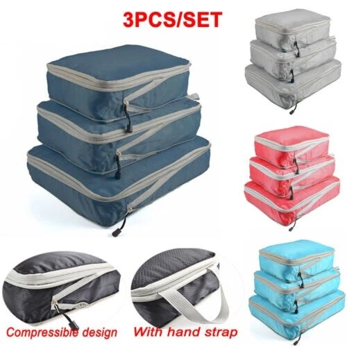 Compression Packing Cubes 4 Pcs, Travel Luggage Organizer Accessories  Extensible Storage Bags Travel Cubes for Suitcase