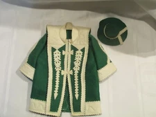 GREEN & WHITE COAT AND HAT - DOLL - VESTMENT - FOLK ART CENTRUM - J
