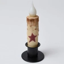 Country Primitive Burgundy Star LED Timer Taper Candle 4.5"