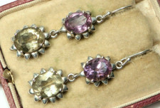 Very Elegant Silver Amethyst & Peridot Drop Earrings