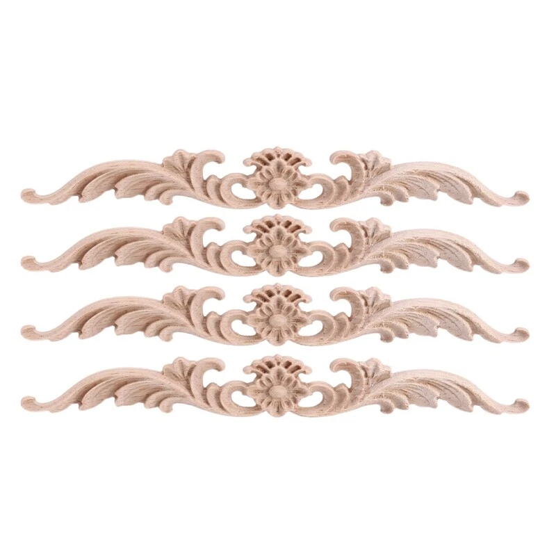 4Pcs Wood Appliques and Onlays Unpainted DIY Decorative Wood