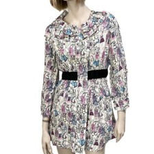 Vintage 1989 D&G DOLCE GABBANA Silk Sketch Abstract Girl Jacket Dress Size 2