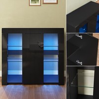 Kommode Sideboard Schrank Mit Led Beleuchtung Schwarz Hochglanz 90Cm Wohnzimmer