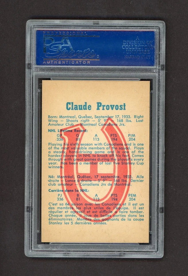1960-61 PARKHURST #54 CLAUDE PROVOST  PSA 8  NRMT-MT - Image 2 of 2