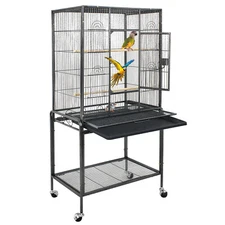 Large Bird Cage 53" Wrought Iron Parrot Cage w/Rolling Stand for Parakeets Black