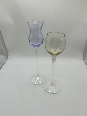 (2) Mini Multi-Colored Long-Stem Delicate Liqueur Cordial Shot Glasses