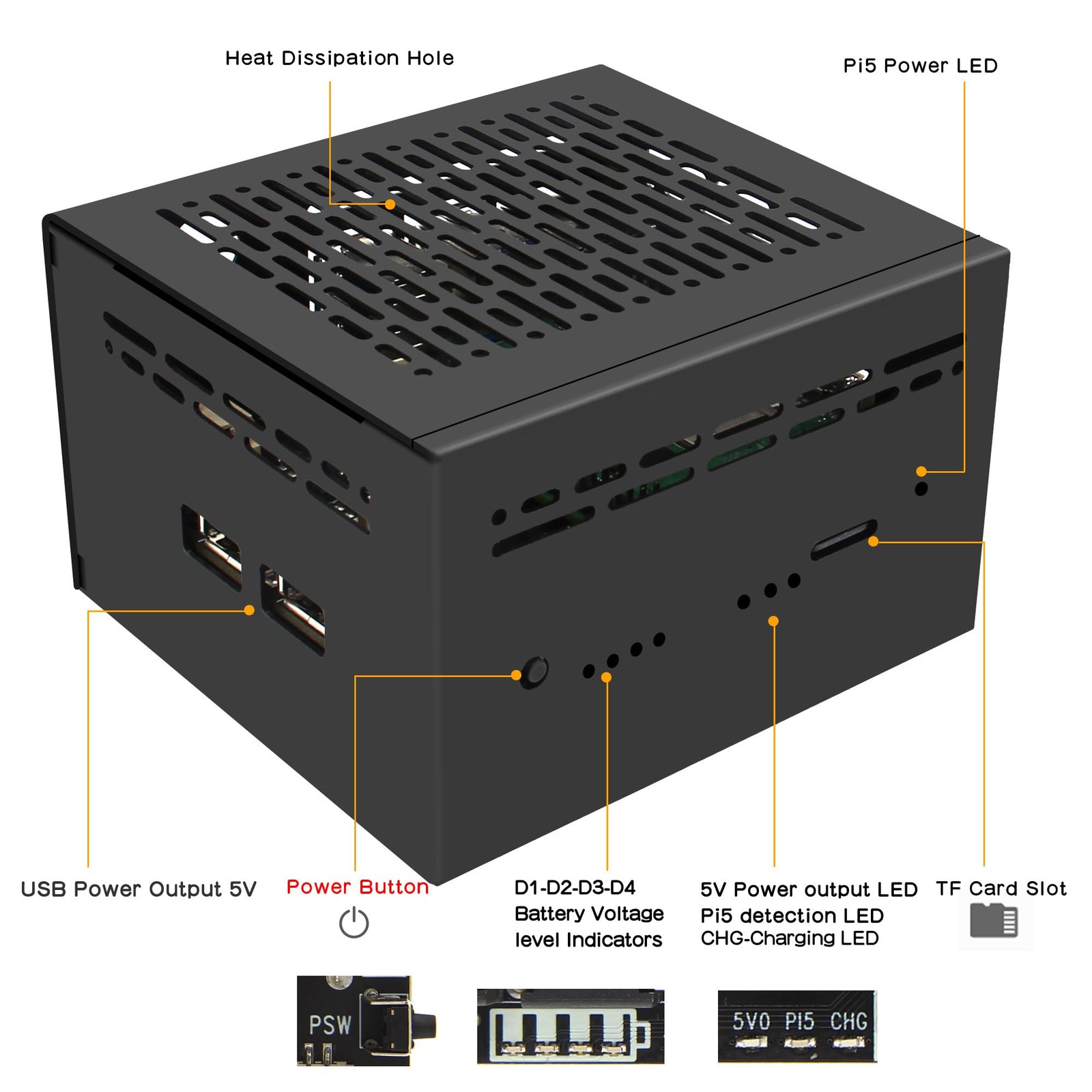 Boîtier en métal pour Raspberry Pi 5 et shield X1202, finition premium - 4