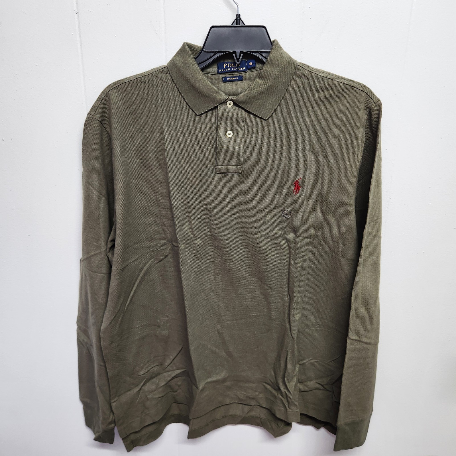 Polo Ralph Lauren camicia uomo XL verde manica lunga vestibilità personalizzata rosso pony classico