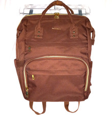 Lovevook Coffee Brown Color Diaper Bag Backpack NWOT Gold Trim Laptop Pocket
