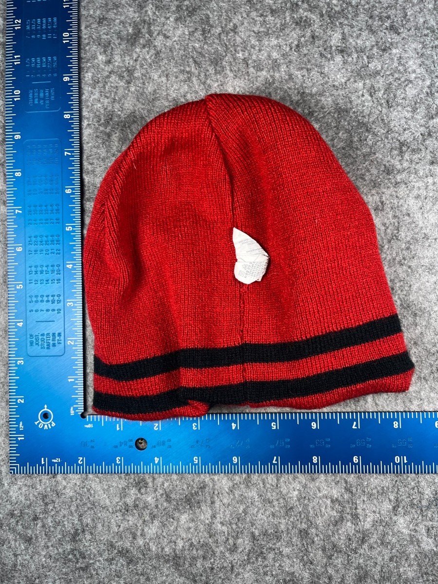 Nike Beanie Toque Youth One Size Black Red Stripe Knit Acrylic