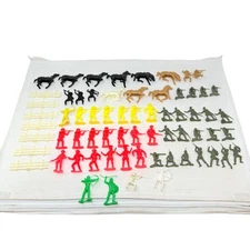 Vintage Cowboys Indians Soldiers Horses And Fences Tim Mee Plastic Toy Lot Of 66