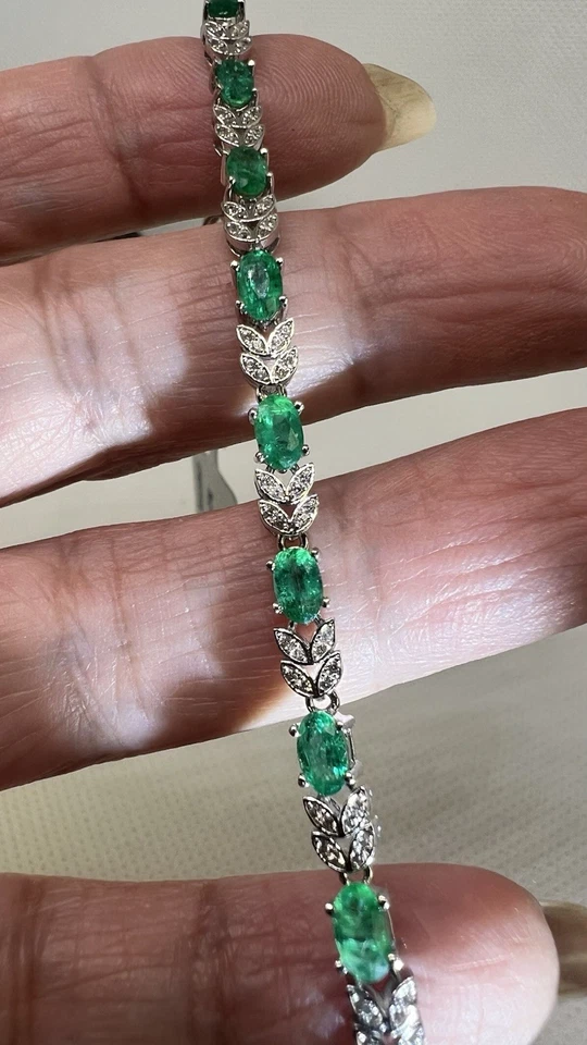 Pulsera Esmeralda Natural Genuina 2.82 Ct Verde Vivo Ojo Limpio Hoja Diseño 7.07g Foto 4 de 4