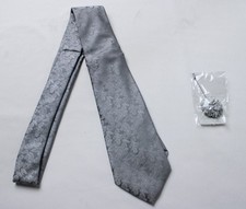 Hi-Tie Men's Floral Tie Pocket Square Cufflinks 3pc Set AP2 Grey One Size NWT