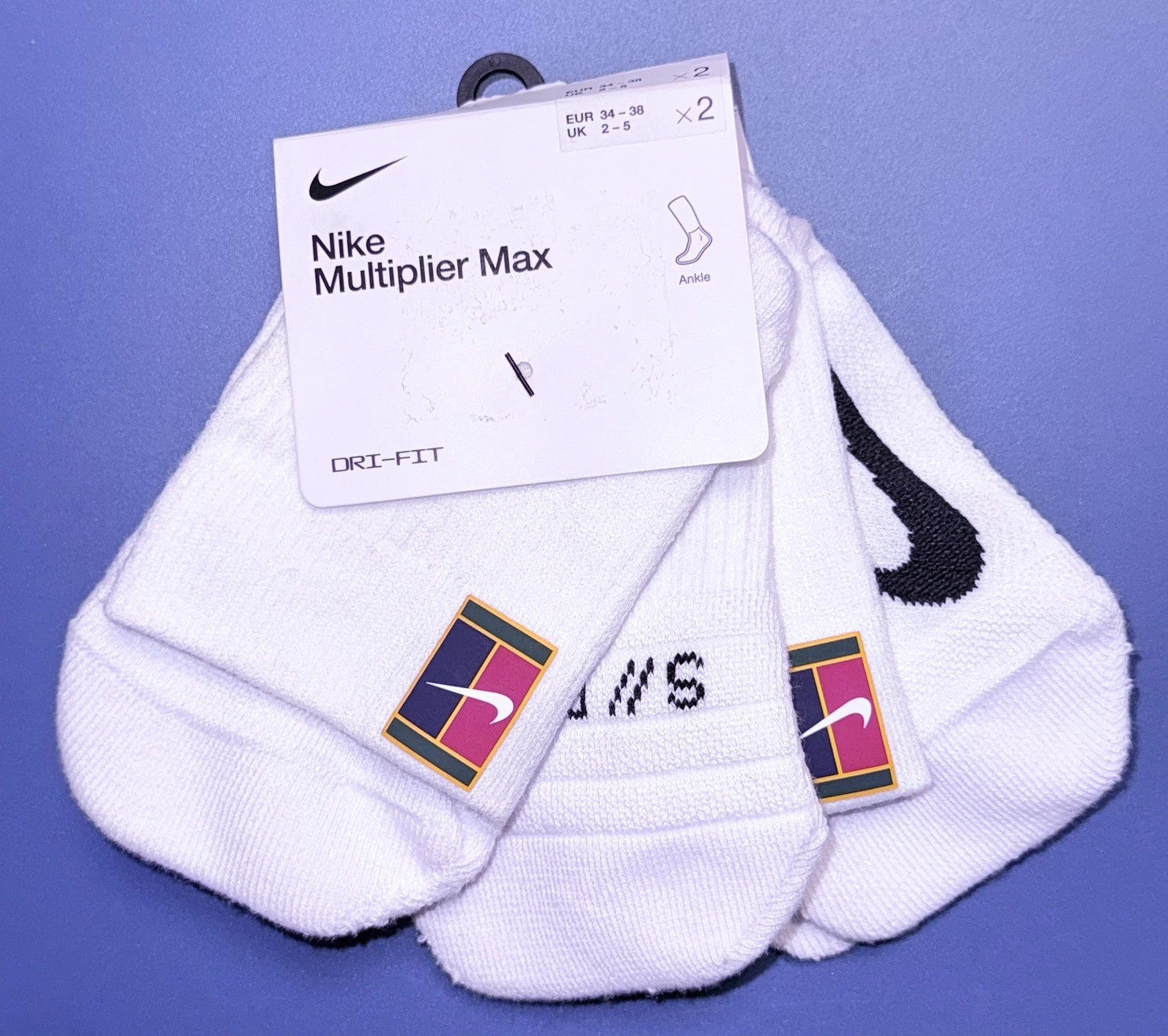2 Pairs Nike MULTIPLIER Ankle Socks Dri-Fit Tennis Running Size S UK 2 - 5 new