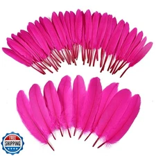iHUFeather 270pcs Hot Pink Goose Feathers for Crafts 2 Styles 4-7 inch Bulk N