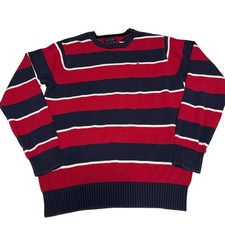 Tommy Hilfiger Boys L 12-14 Striped Cotton Sweater Red Navy Blue White
