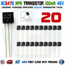 20 x BC547B BC547 Silicon NPN Transistors 45V 100mA 500mW Amplifier TO-92 USA