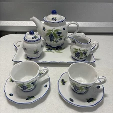 Andrea By Sadek Blueberry Porcelain Breakfast Tea Set - 10 Pc.