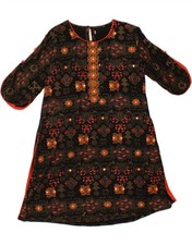 VINTAGE Womens Abstract Pattern 3/4 Sleeve A-Line Dress EU 36 Small Black BV03