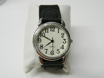 Silver tone soft nylon band with hook-and-pile fastener Women's Watch