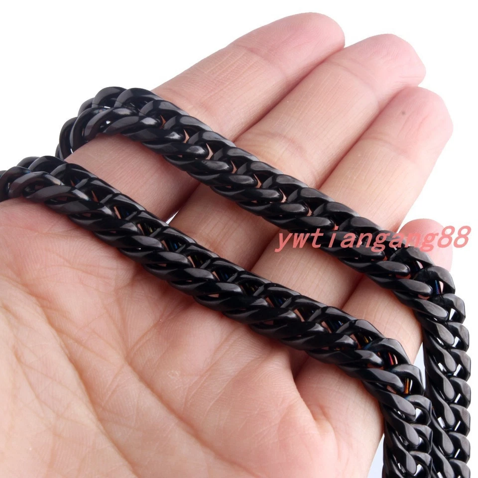 Collar de cadena de eslabones cubanos negros de acero inoxidable pesado para hombre 11/13/16/20/22 mm Foto 3 de 4