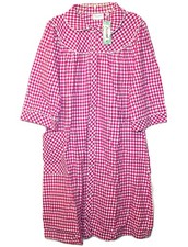 National House Dress Women's 3X Fuchsia Pink Gingham Nightgown Mumu Pearl Snap