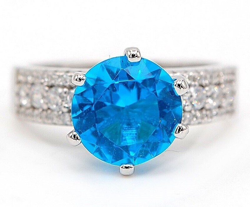 4CT Heat Treated Blue Topaz 925 Solid Sterling Silver Ring Jewelry Sz 7 &5-8