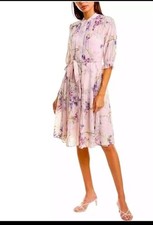 Nanette Lepore Floral Pink Purple Button Down Midi Dress Transparent No Lining