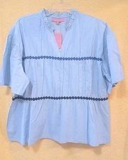 Simply Southern Top Shirt Medium with Rickrack V-Neck  & Large Sleeves