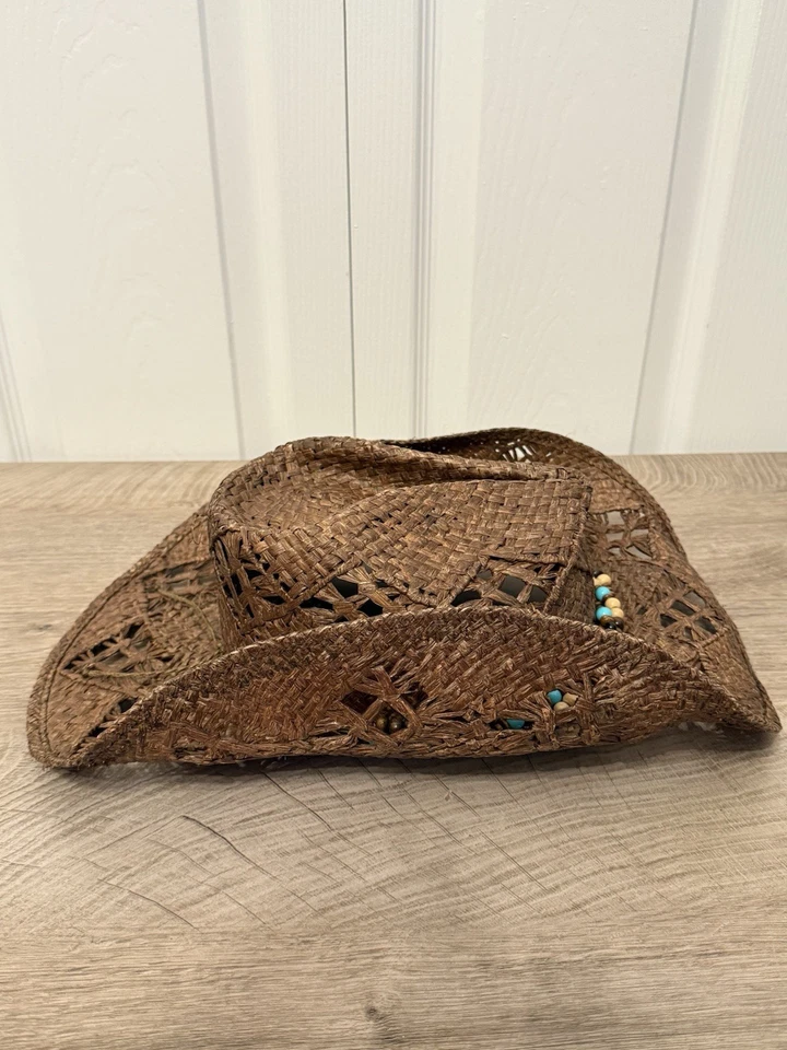 CHARLIE 1 HORSE Brown Straw Cowboy Hat Natural TURQUOISE Band RARE - Image 2 of 4