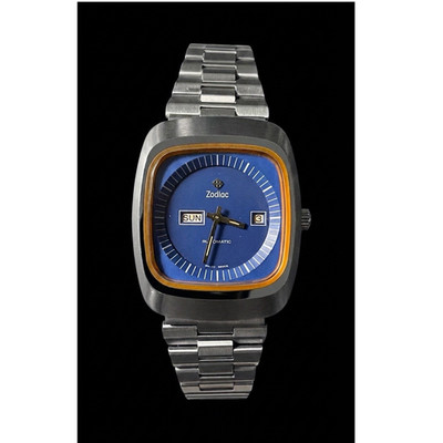 Zodiac Automatic Blue Dial Day-Date Stainless Steel Men's Watch w/ Box & Papers