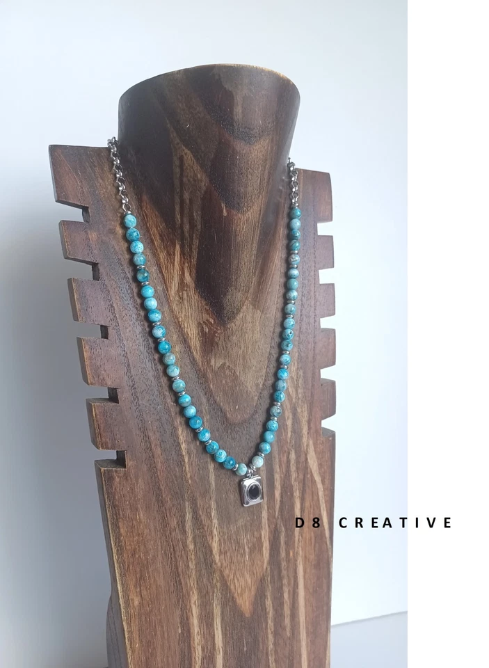 Otoño Recién Llegados - Hombre Piedra Apatita con Collar Acero Inoxidable Foto 3 de 4