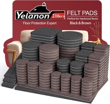 Yelanon Felt Furniture Pads for 216pcs Black&Brown, Black & Brown 