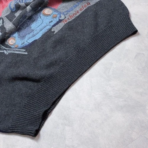 ICEBERG Vintage Knit Sweater L Bear Racing 90s Y2K Navy Charcoal image 6