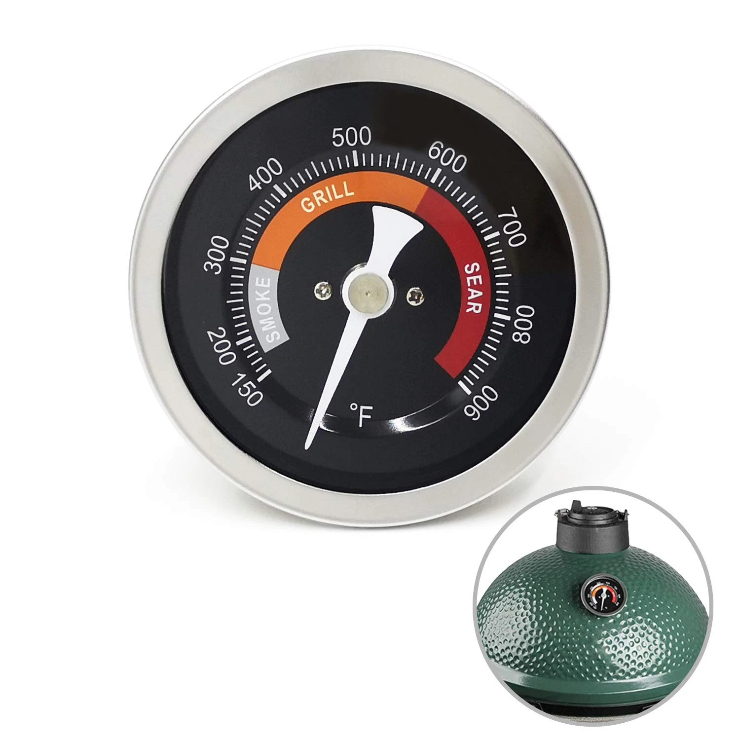 3.3” Large Thermometer Replacement for Big Green Egg Grill, Accurate Silver
