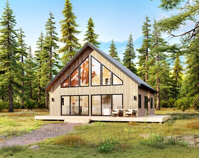 32' x 32' Modern Vacation Cabin Architectural Plans 1363SF - PDF Download