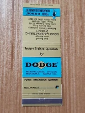 Vintage Matchbook Cover DODGE RELIANCE ELECTRIC COMPANY LITTLE ROCK ARKANSAS