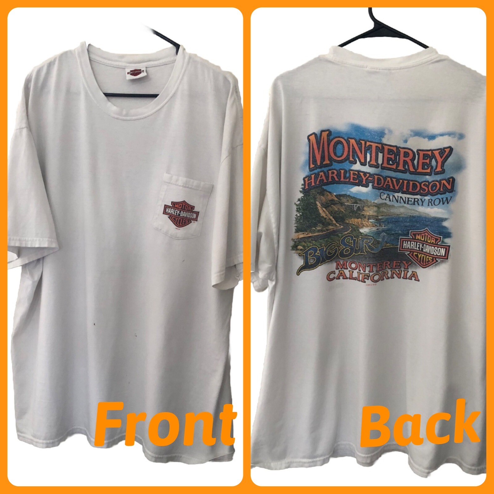 FILA T shirt Harley Davidson Motor Cycles Monterey Big Sur Cannery Row 2XL tascabile